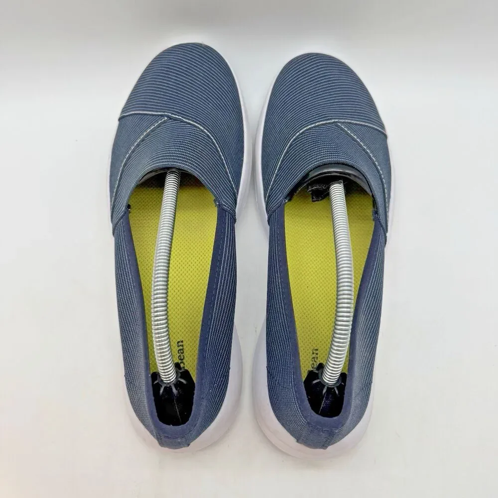 L.L. Bean Back Cove Canvas Shoes Women's 8 Blue Pin-Strip Slip On Comfort 503526